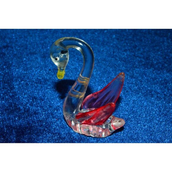 Vintage Plastic Swan Figure Miniature Lucite Clear Red Acrylic Trinket Hong Kong - Picture 1 of 10